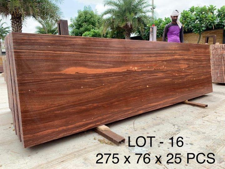 Wood-grain sandstone slabs with orange banding, lot 16: 275 × 76 cm, 25 pieces