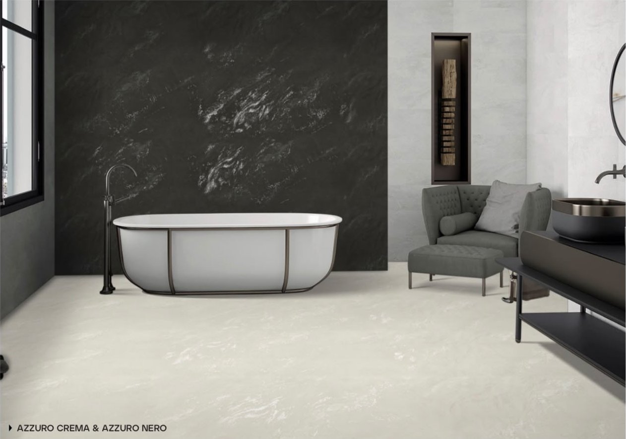 Azzuro Crema and Azzuro Nero in a bathroom