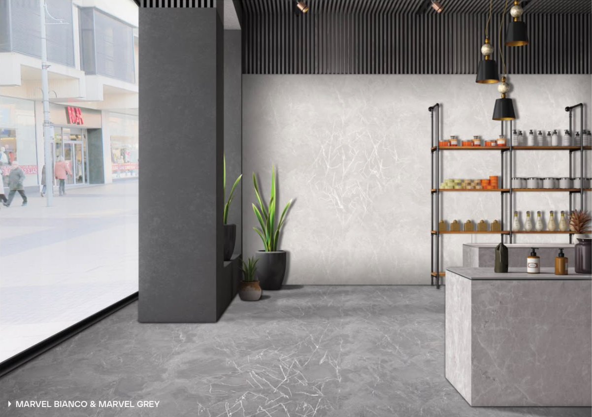 Marvel Bianco and Marvel Grey in a retail interior