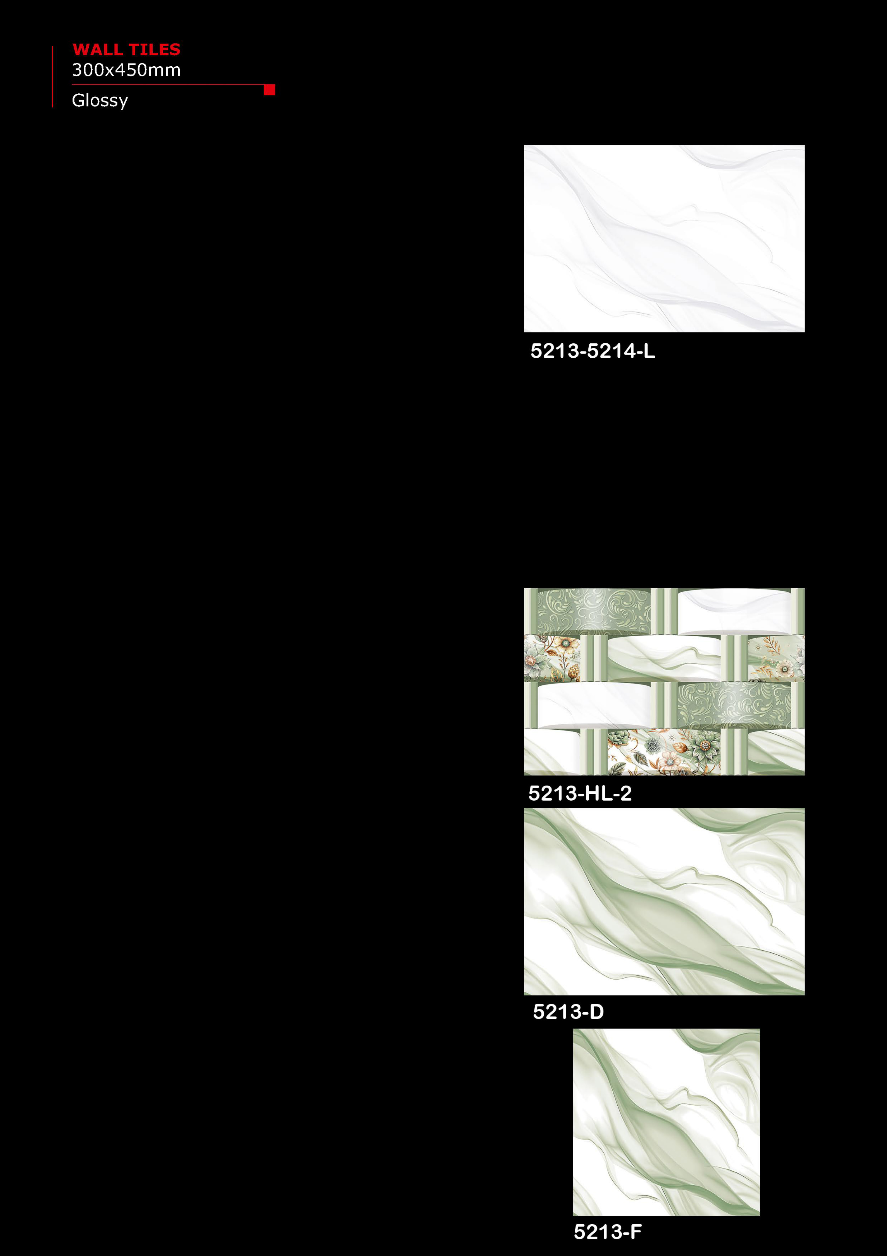 5213 series glossy wall tile swatches including a floral highlighter tile